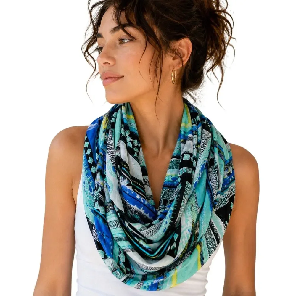 Michael Stars Eternity Infinity Drawn on Angle Scarf Geometric Blue NWT Boho